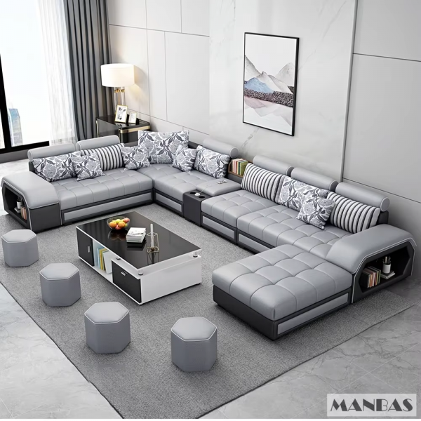 Linlamim Fabric Sofa Set Furniture Living Room Sofa Set with USB and Stools / Big U Shape Cloth Couch Sofas for Home Furniture - Image 4