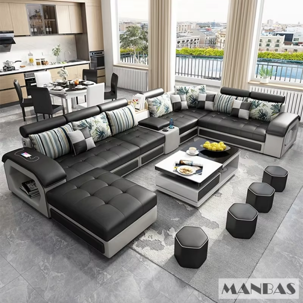 Linlamim Fabric Sofa Set Furniture Living Room Sofa Set with USB and Stools / Big U Shape Cloth Couch Sofas for Home Furniture - Image 2