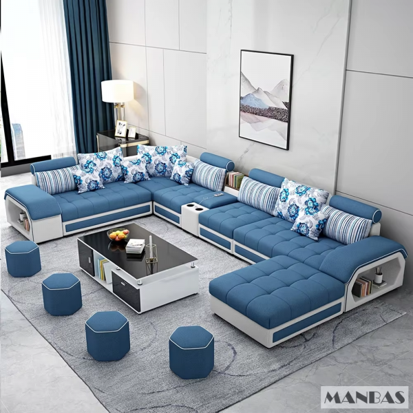 Linlamim Fabric Sofa Set Furniture Living Room Sofa Set with USB and Stools / Big U Shape Cloth Couch Sofas for Home Furniture - Image 3